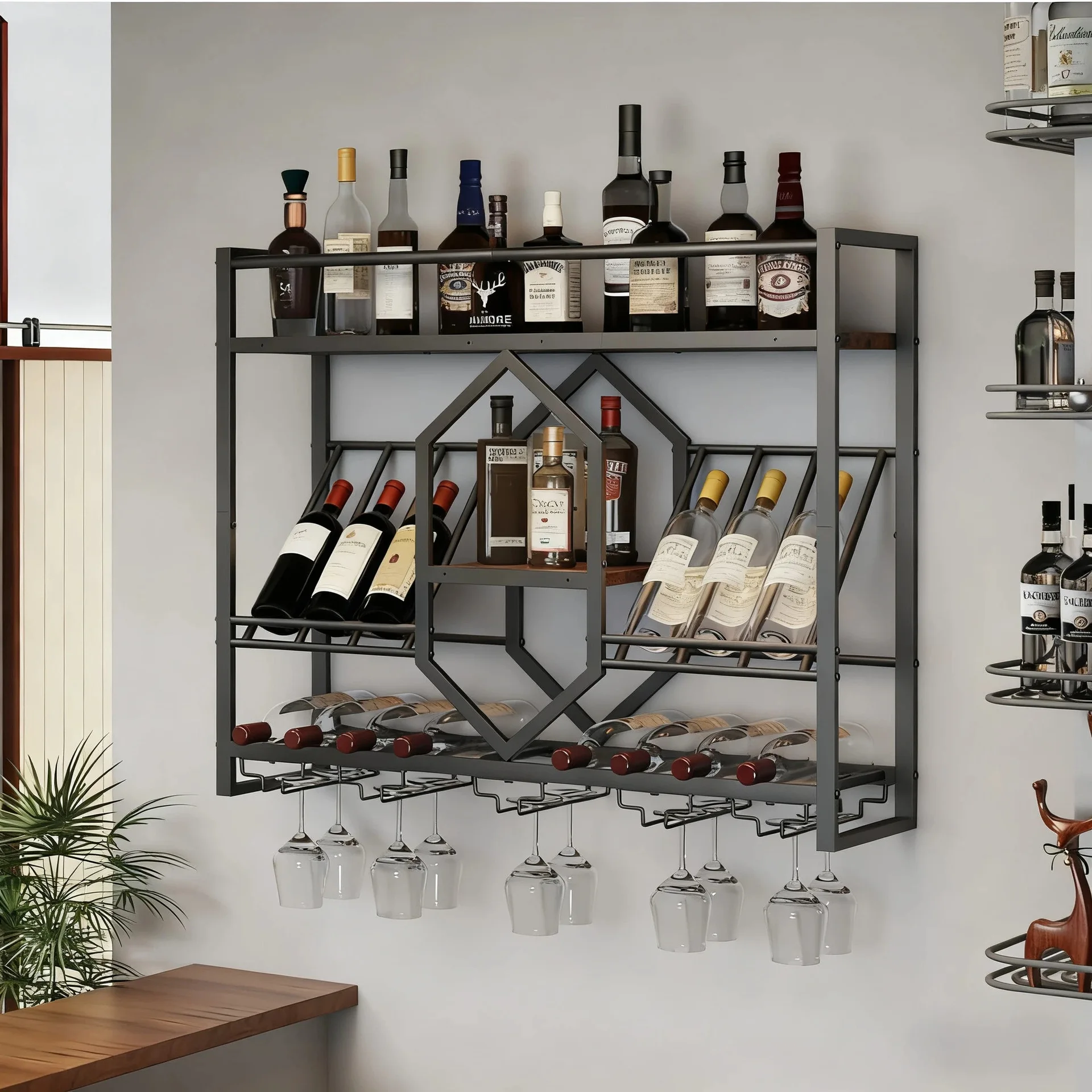 Wine Rack Wall Mount - Wrought iron bar wine rack, wall