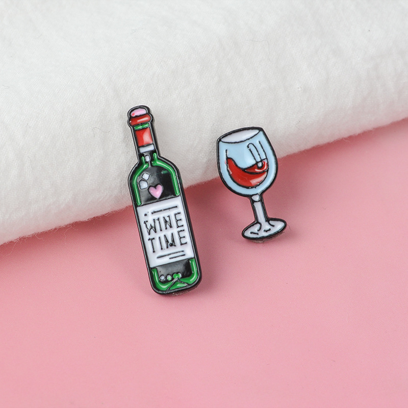 Wine Or Beer - Cartoon wines and wine glasses Brooch