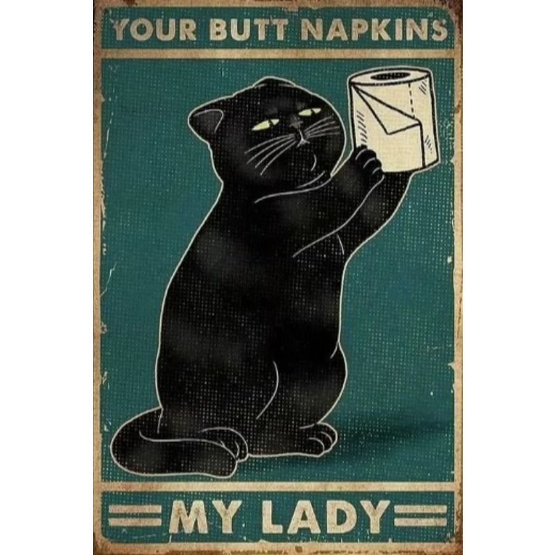 Wine Tag Label - Black Funny Cat Metal Sign Vintage