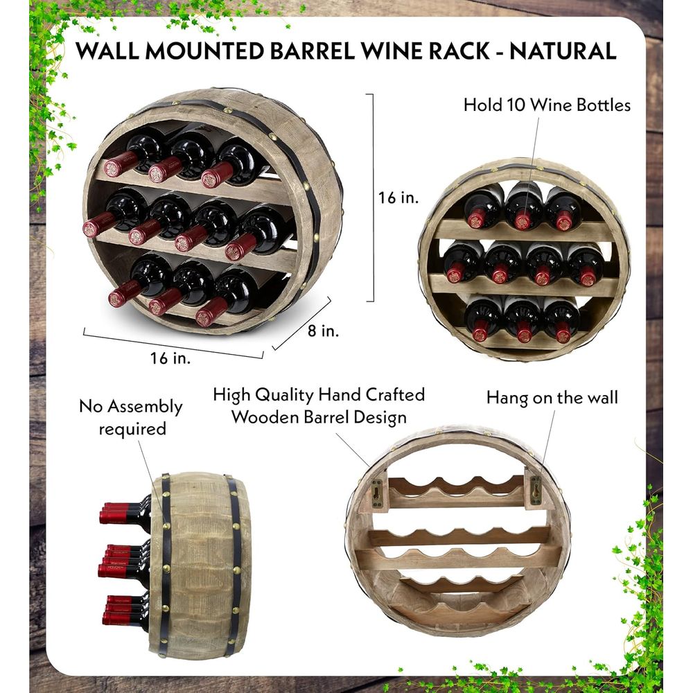 Natural Wood Industrial Wall M - Wine Rack Wall Mount review and price